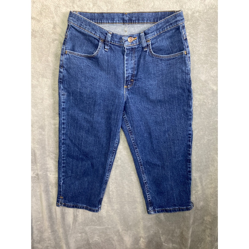 Lee Women‎ Petite Size 10P Classic Mid Rise Blue Denim Capri Jeans Cropped